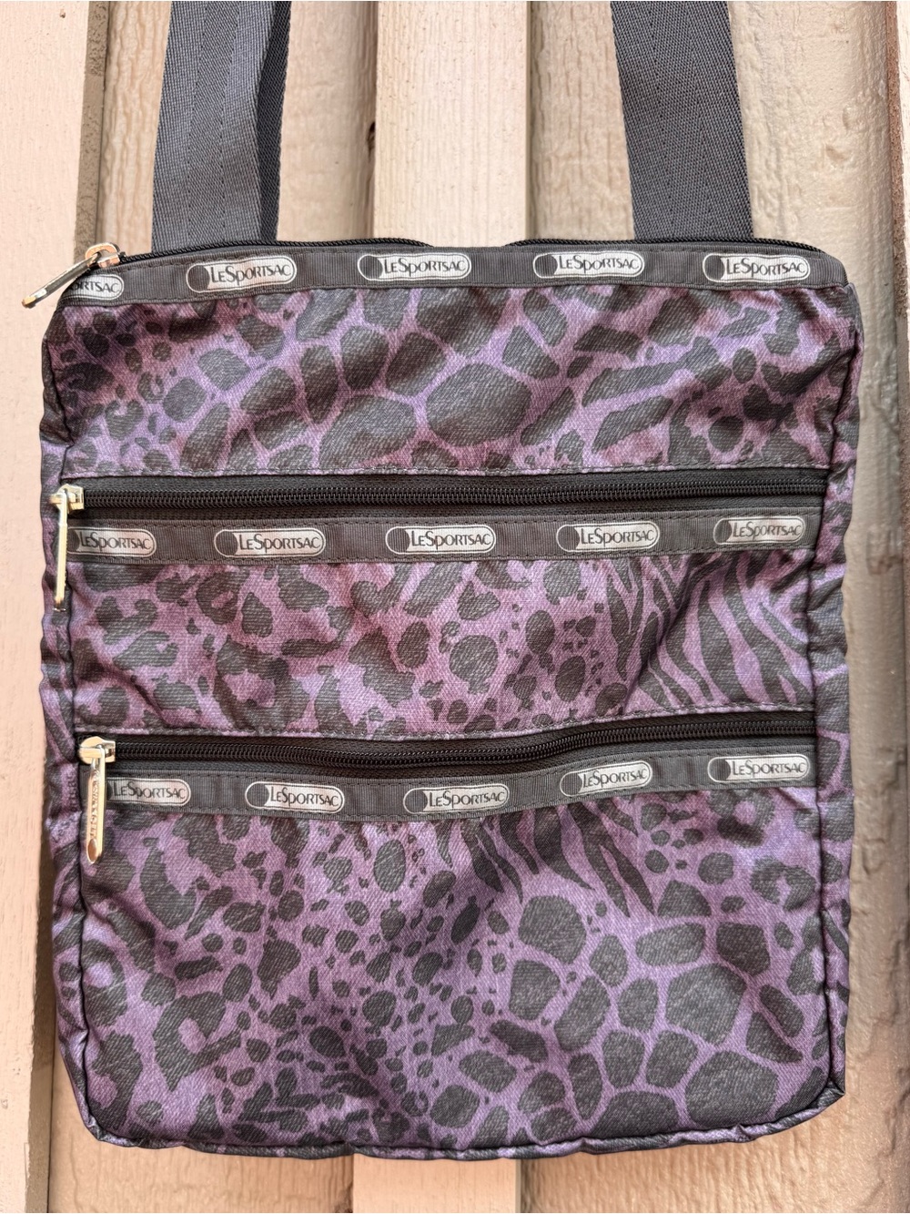 LeSportsac Purple and Black Animal Print Crossbody Tote